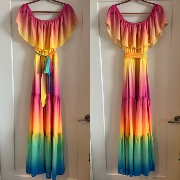 NWT Medium Strapless Rainbow Summer Maxi Dress - Picture 3 of 14